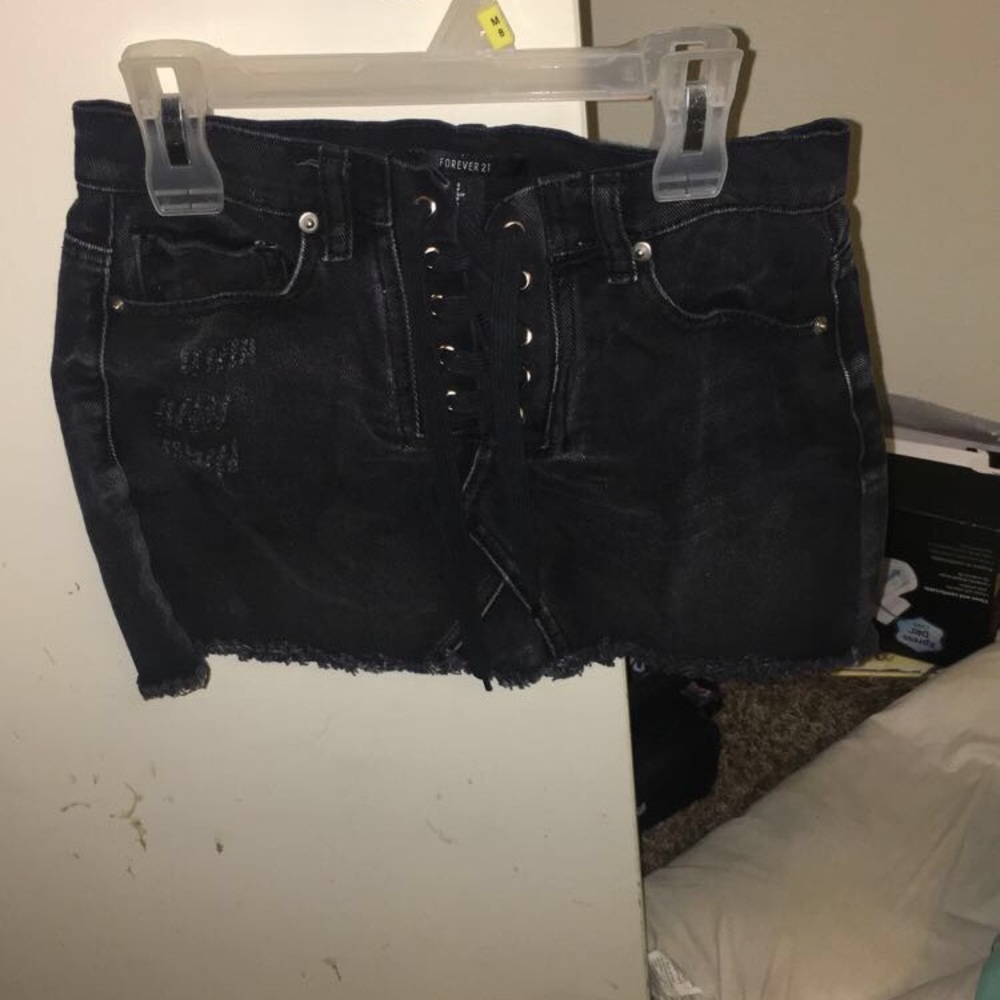 Black lace up mini skirt